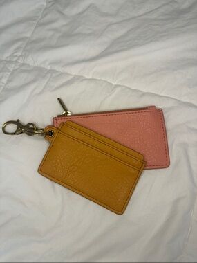 Fossil Pink Zip Pouch and Mustard Card Holder Keyring Set